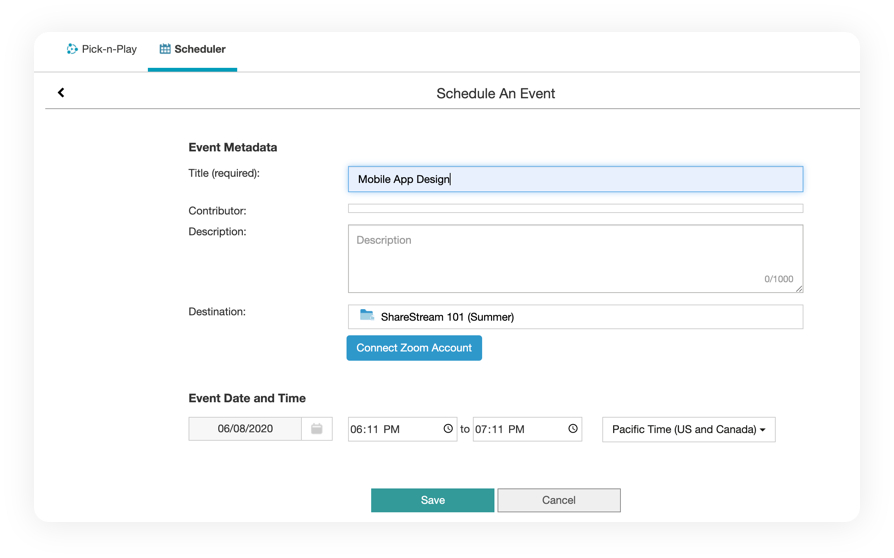 Scheduling a recording using ShareStream